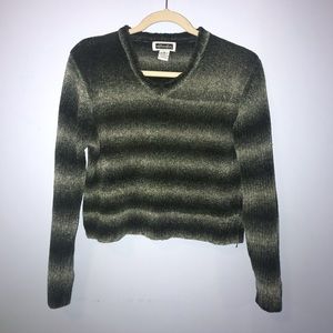 Xhilaration Green Striped V-Neck Sweater